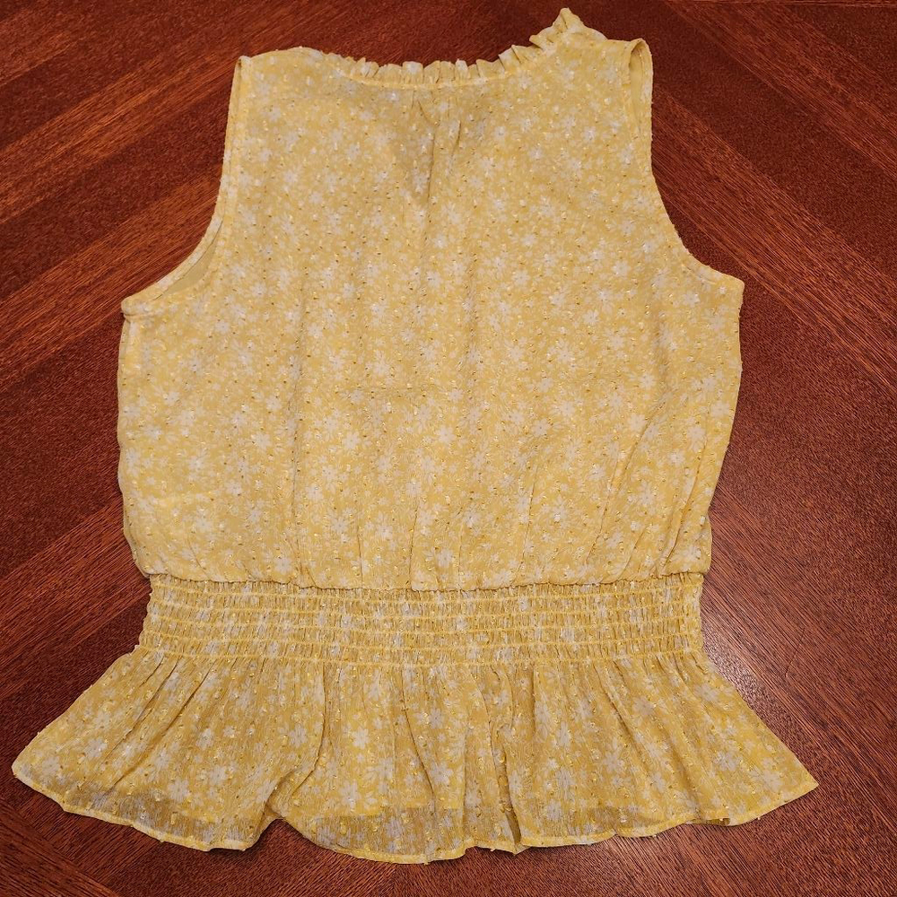 Women's CAROLINA BELLE Yellow White Floral Blouse S A1 - Picture 7 of 7